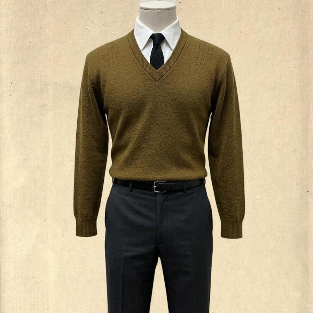 TRUE VINTAGE 1950s Warm Tobacco Brown 100% Wool Sweater - s/m